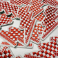 3” Checkered Lightning - Red & white  - Embroidered Hat Patch
