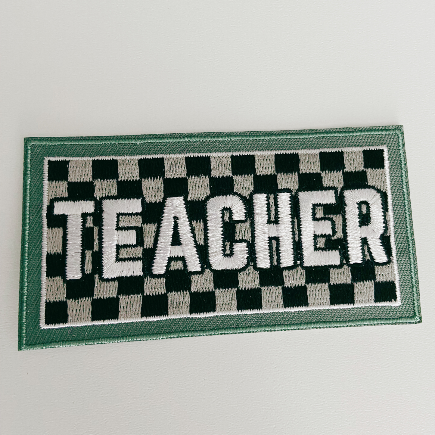 4" UNISEX TEACHER   Gray & Black Checkered -  Embroidered Hat Patch