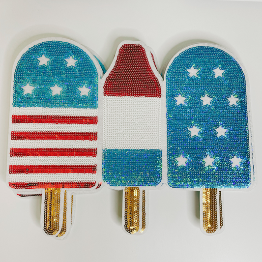 Sequin Popsicles  10 inch - Red White and Blue
