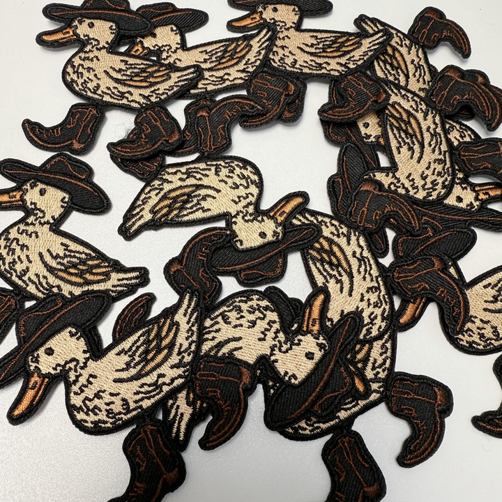 3" Western Duck With Hat &amp; Boots  -  Embroidered Hat Patch
