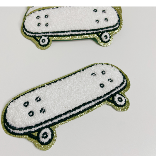 4inch Skateboard chenille hat patch - in white