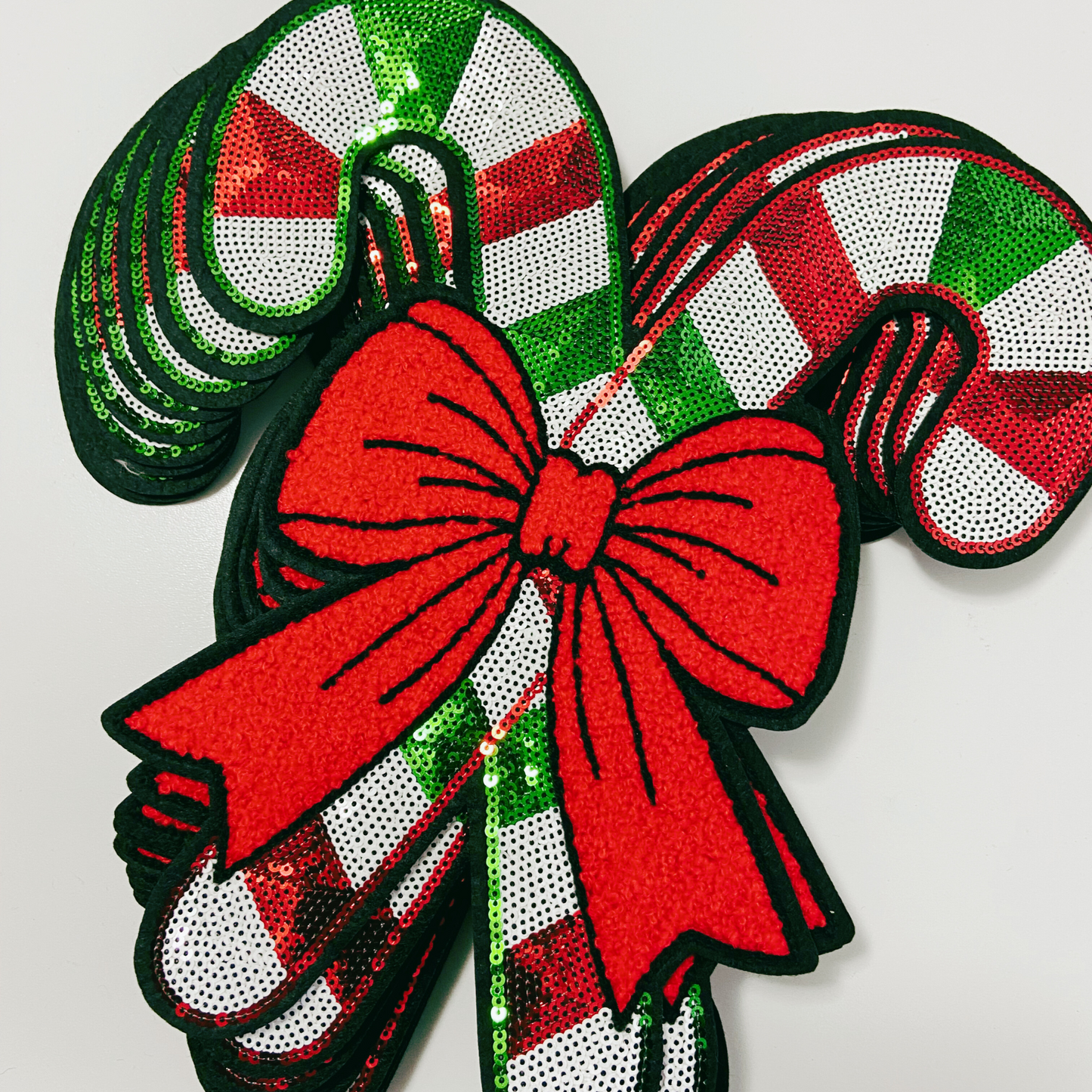 Candy Canes with Chenille Bow 9.75 inch x 10.5 inch  - Large SEQUIN Patch