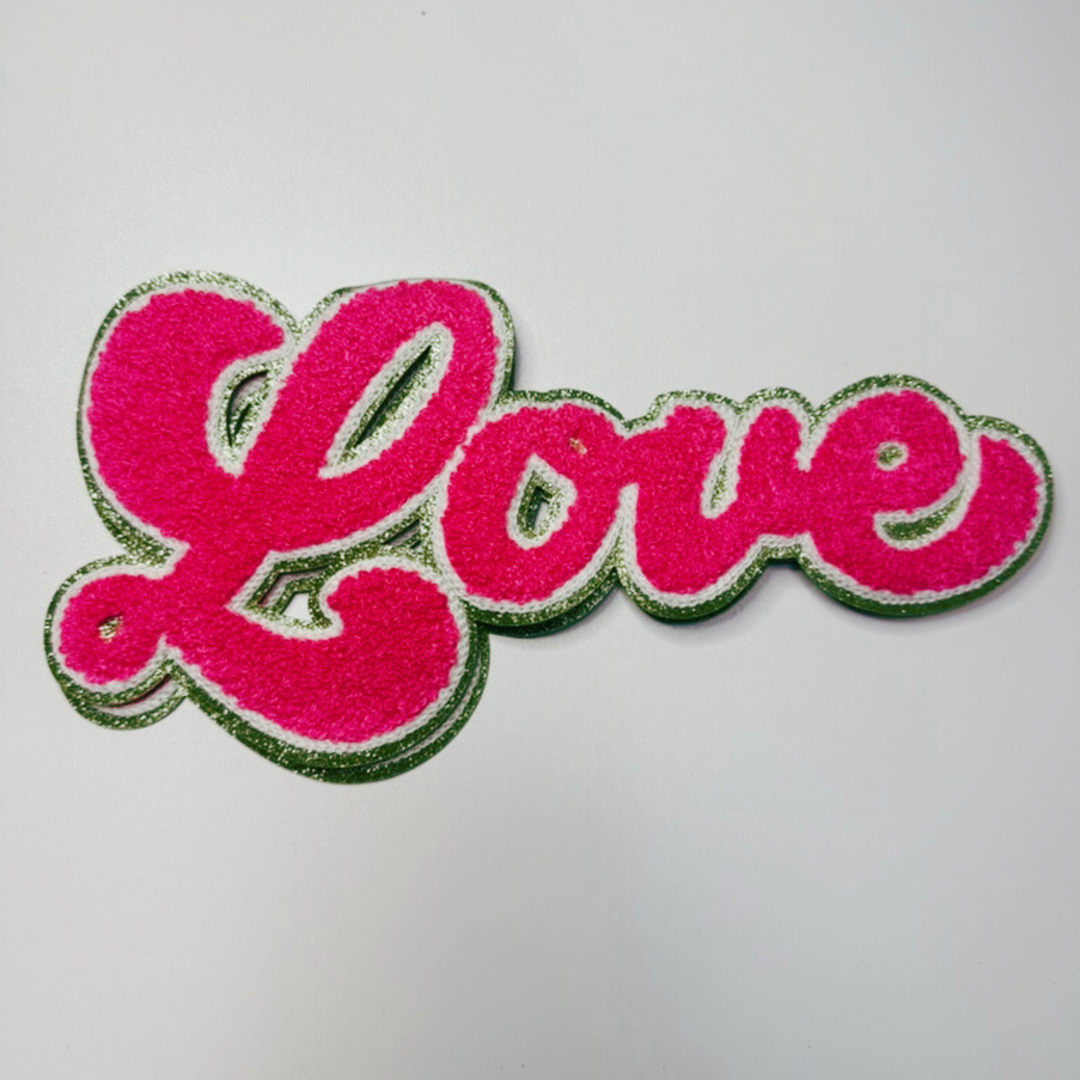 10"- LOVE Script  - Chenille Patch (choice of color)