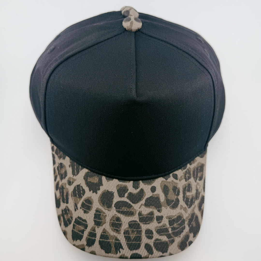 TEELUX - Cotton Structured Hat Blank -  SNAP BACK - Black W/ Animal Print