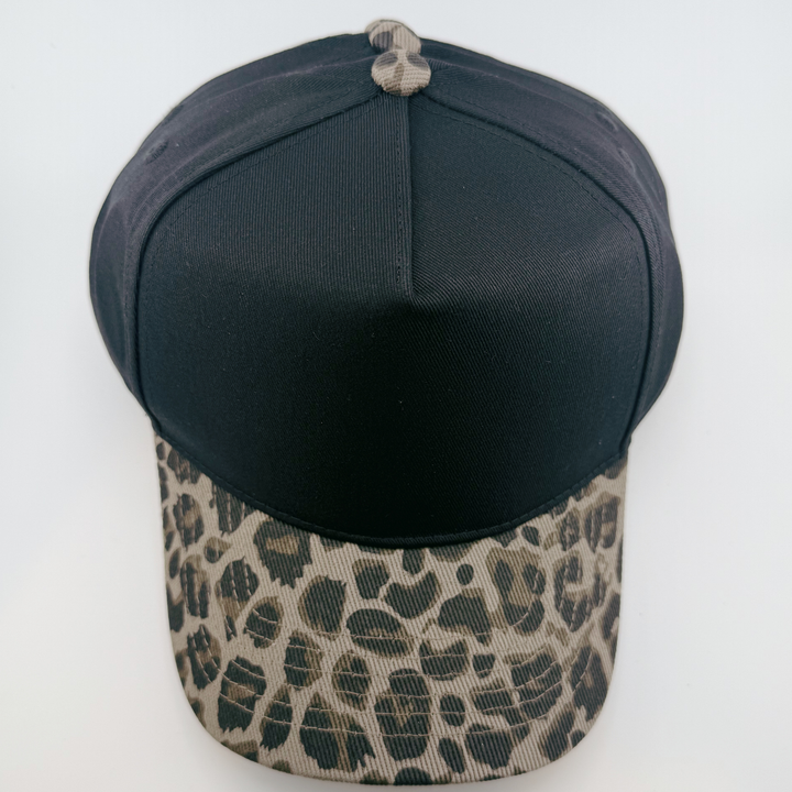 TEELUX - Cotton Structured Hat Blank -  SNAP BACK - Black W/ Animal Print