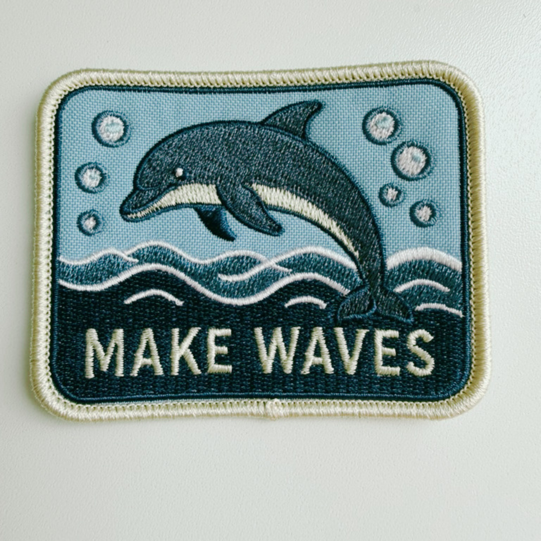 3.25" MAKE WAVES Dolphin  -  Embroidered Hat Patch