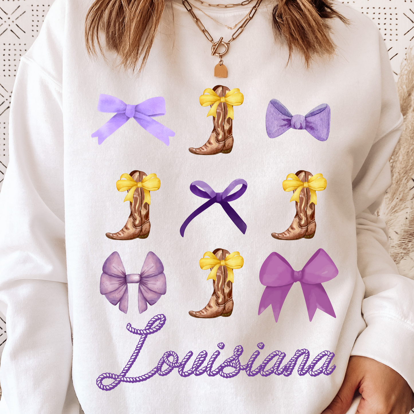 (shirt not included) Louisiana boots and Bows - Clear Film Transfer