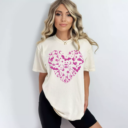 (Shirt not included) Halloween Ghost Heart - PUFF  Transfer