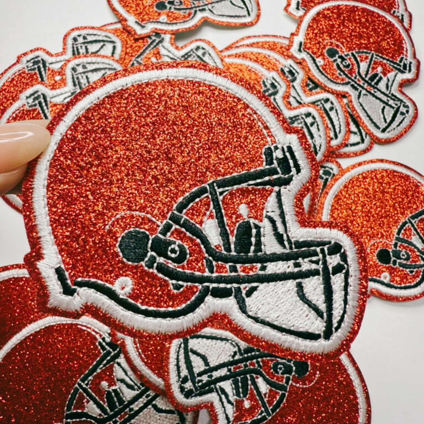 3" Football Helmet in Glittered Embroidered Patch - Hat patch
