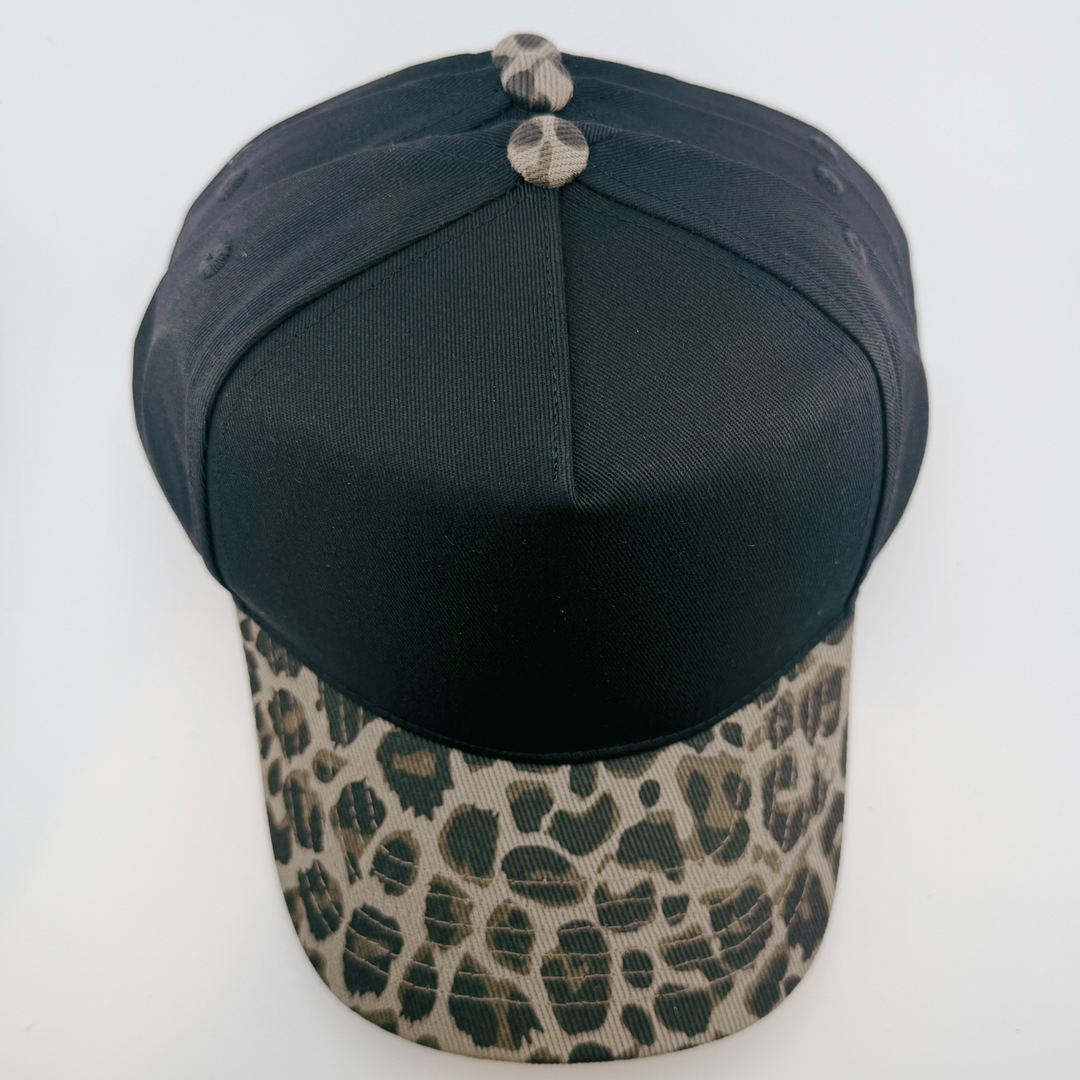 TEELUX - Cotton Structured Hat Blank -  SNAP BACK - Black W/ Animal Print