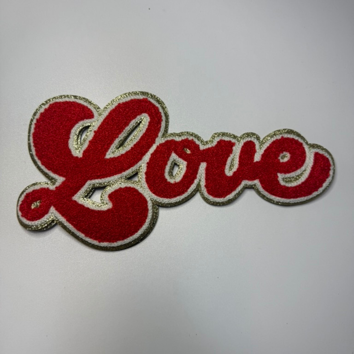 10"- LOVE Script  - Chenille Patch (choice of color)