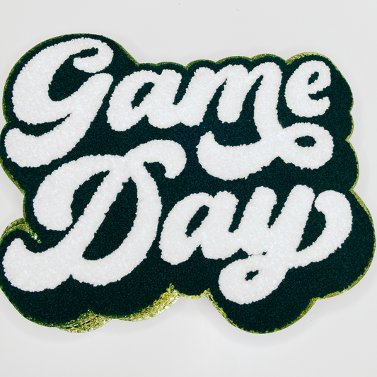 11” GAME DAY  - White & Black - Chenille Patch