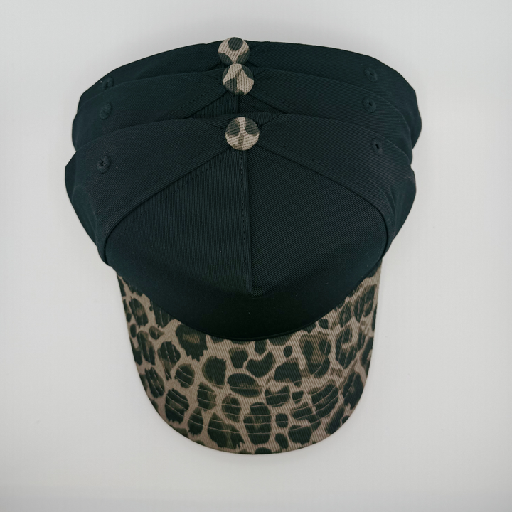 TEELUX - Cotton Structured Hat Blank -  SNAP BACK - Black W/ Animal Print
