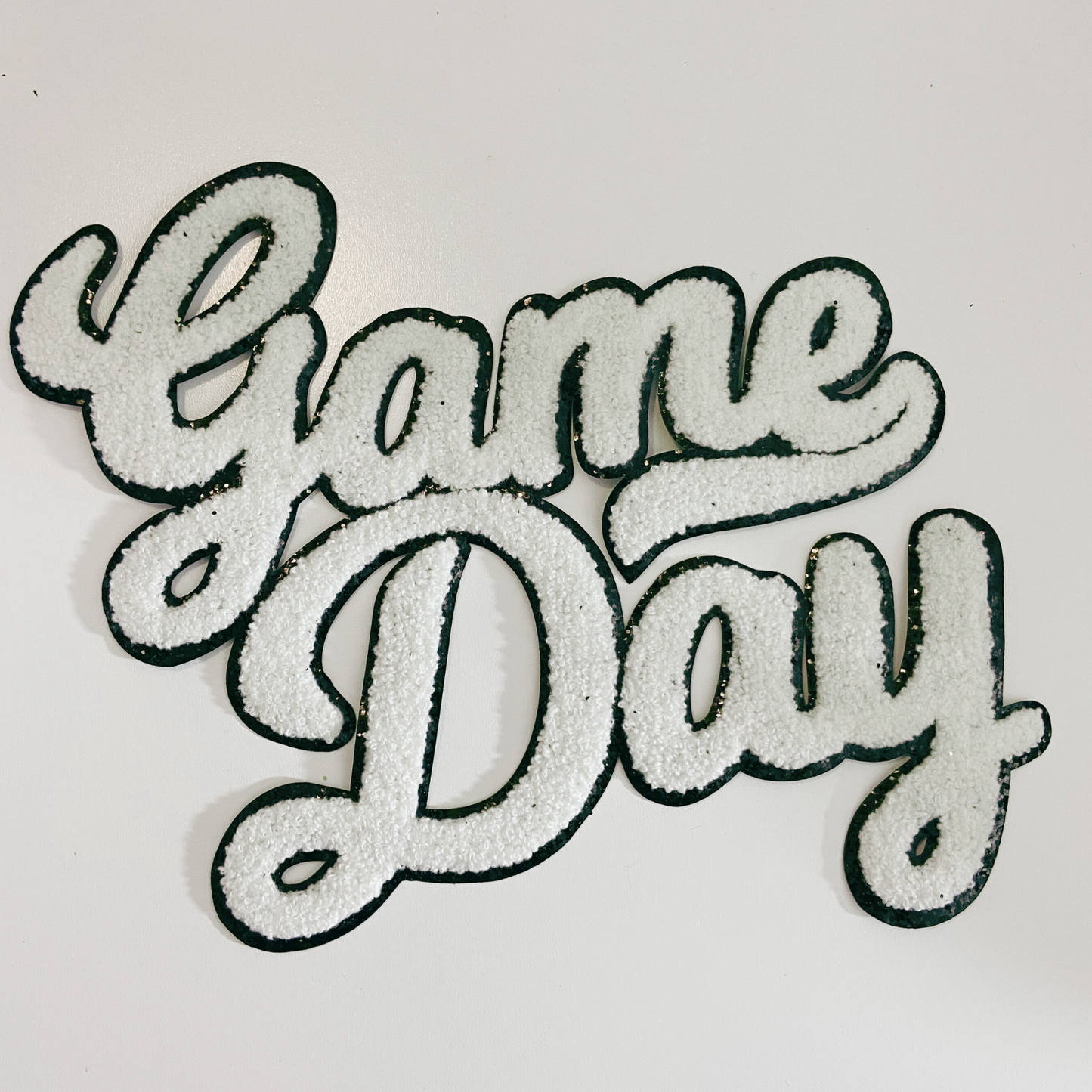 11” GAME DAY script in WHITE - Chenille Patch