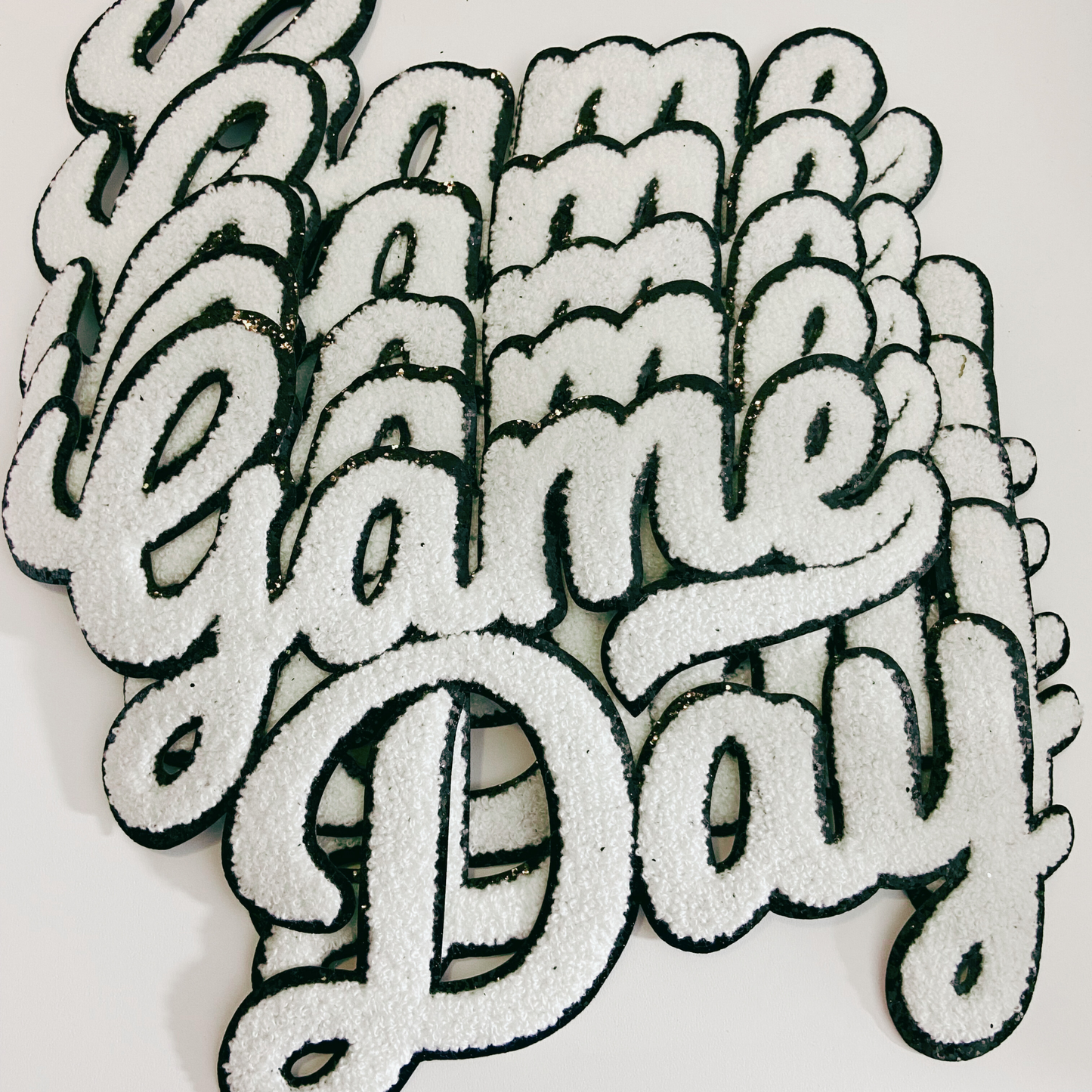 11” GAME DAY script in WHITE - Chenille Patch