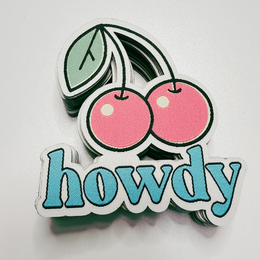 3" x 3.25" HOWDY Cherries  -  WOVEN Patch