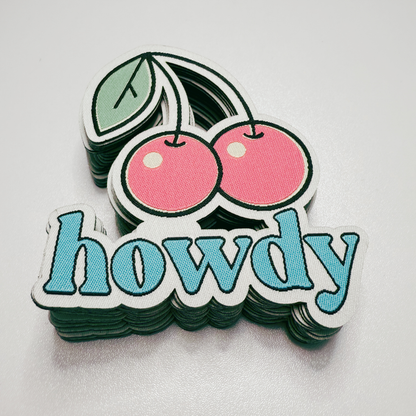 3" x 3.25" HOWDY Cherries  -  WOVEN Patch