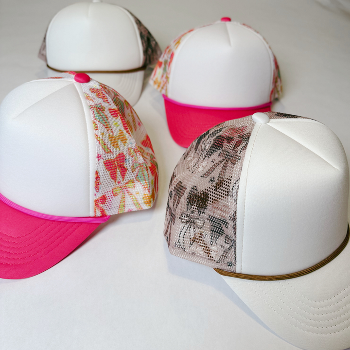 TEELUX - BOW TRUCKER HAT BLANK -  Pink &amp; White