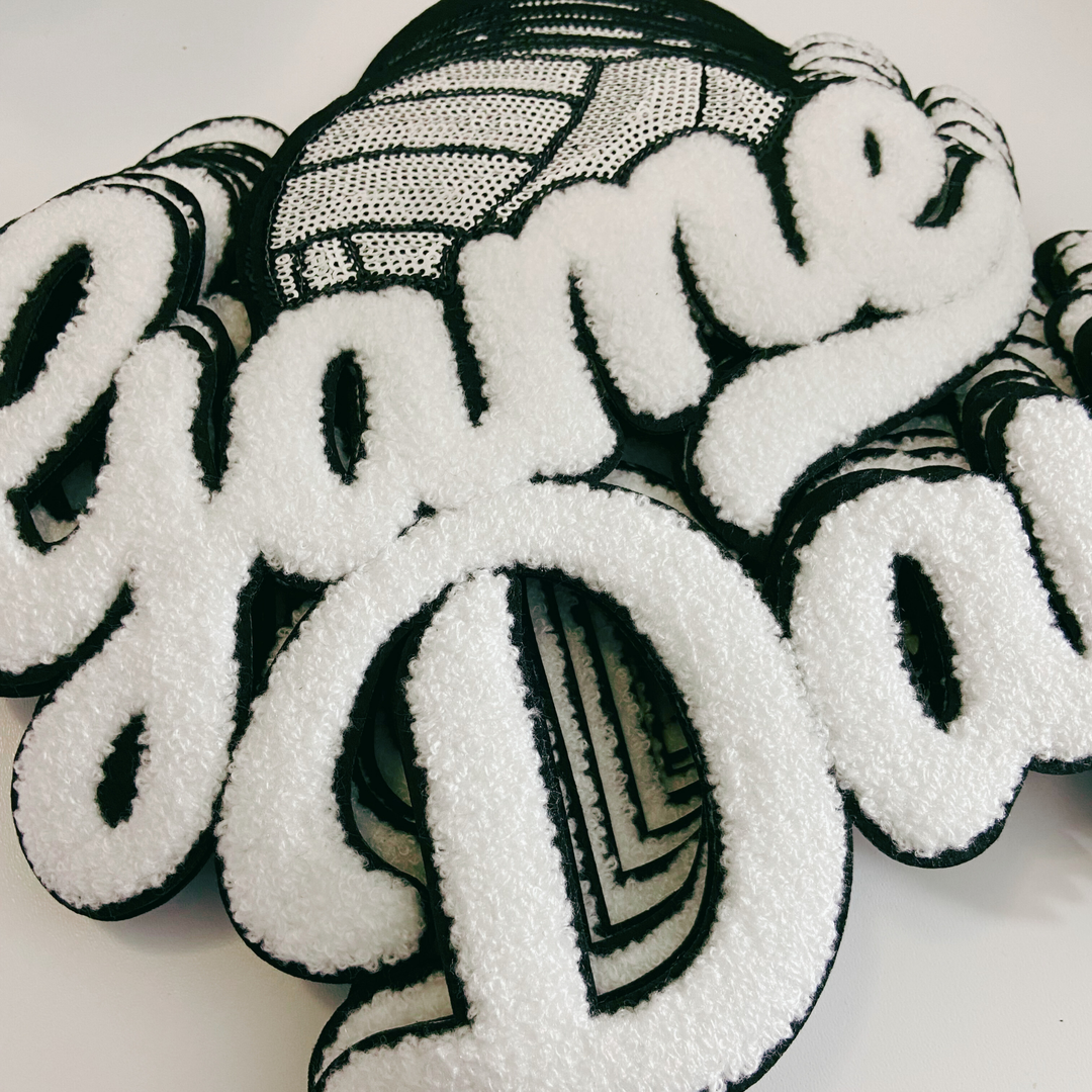 11” GAME DAY VOLLEYBALL - Sequins and Chenille Patch in White &amp; Black