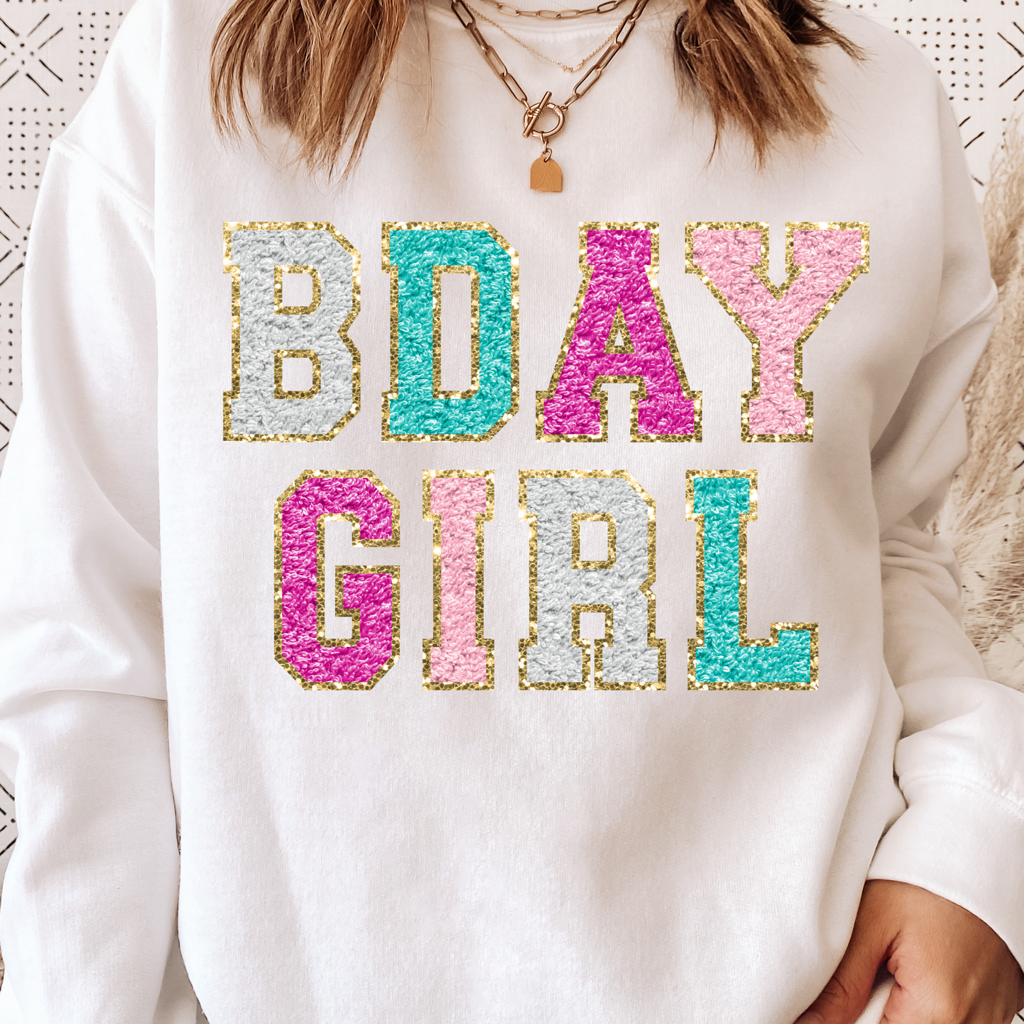 (shirt not included) Faux Chenille BDAY GIRL - Clear Film Transfer
