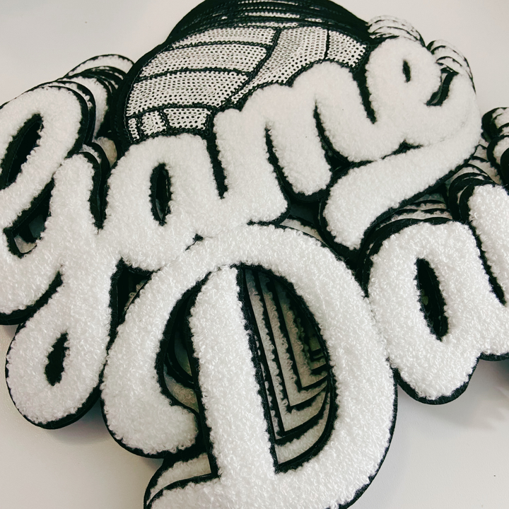 11” GAME DAY VOLLEYBALL - Sequins and Chenille Patch in White &amp; Black