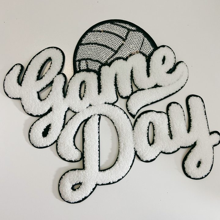 11” GAME DAY VOLLEYBALL - Sequins and Chenille Patch in White &amp; Black