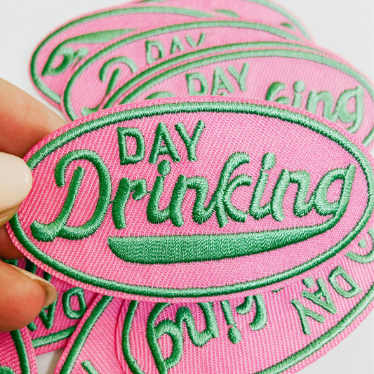 3" Day Drinking in Pink and Teal  -  Embroidered Hat Patch
