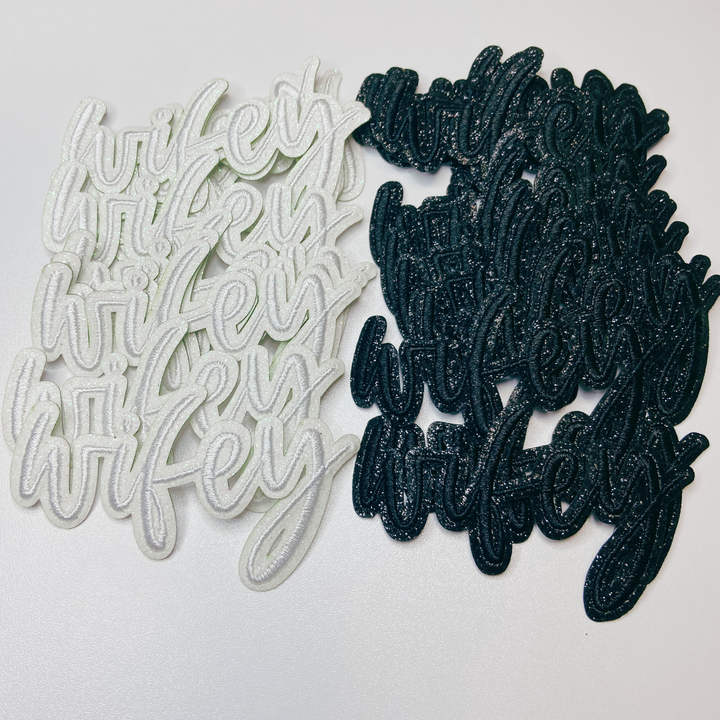 3" WIFEY in white or Black w Sparkle  -  Embroidered Hat Patch