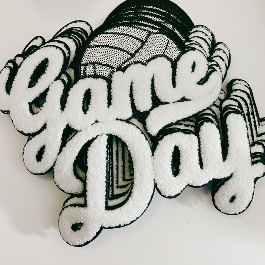 11” GAME DAY VOLLEYBALL - Sequins and Chenille Patch in White & Black