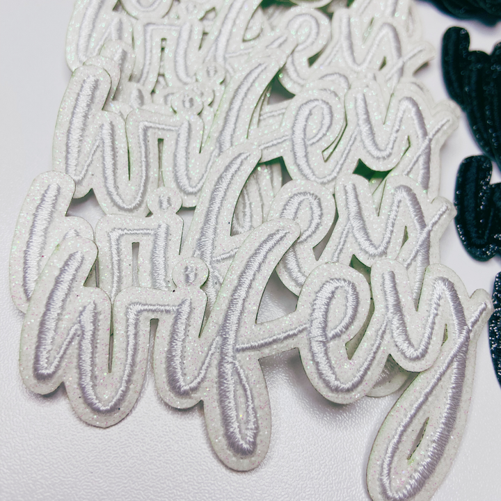 3" WIFEY in white or Black w Sparkle  -  Embroidered Hat Patch