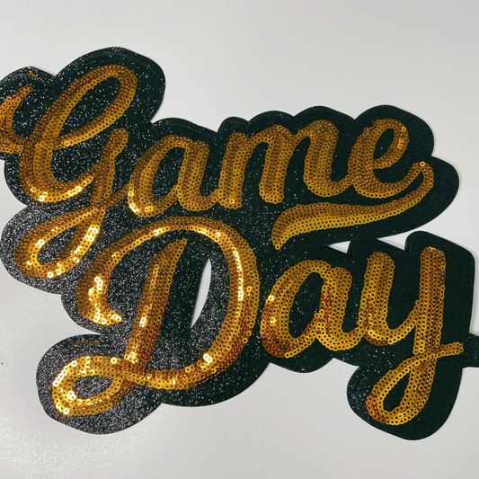 11” GAME DAY script in ORANGE- SEQUIN Patch