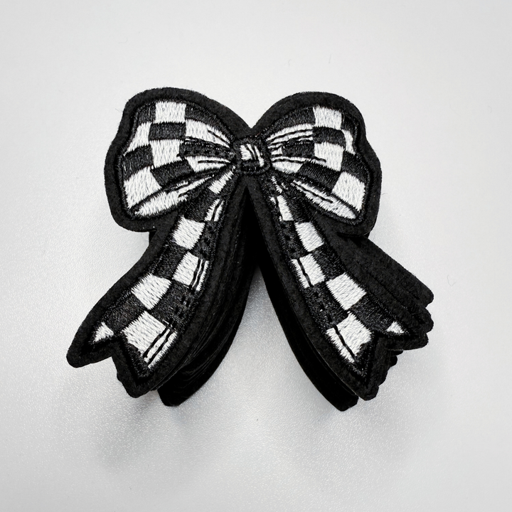 2" Checkered Black &amp; White  Bow -  Embroidered Hat Patch