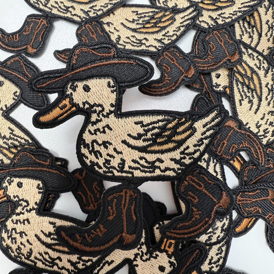3" Western Duck With Hat &amp; Boots  -  Embroidered Hat Patch