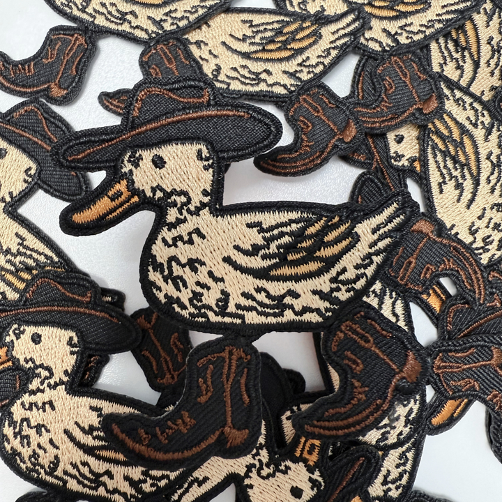 3" Western Duck With Hat &amp; Boots  -  Embroidered Hat Patch