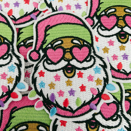 3" Pink Santa w shades  -  Embroidered Hat Patch