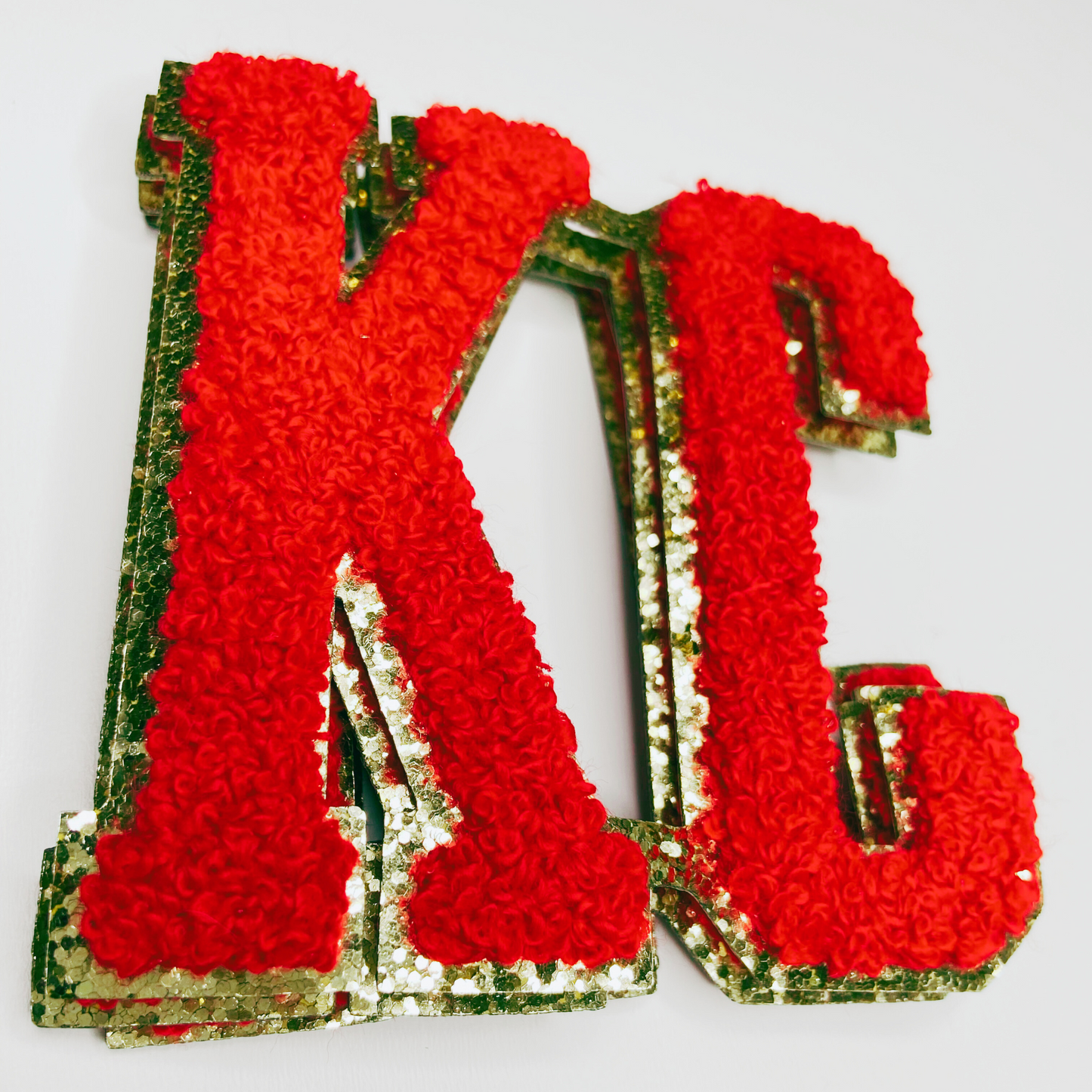 4" KC Chenille Patch 4"  - Red w Gold Varsity
