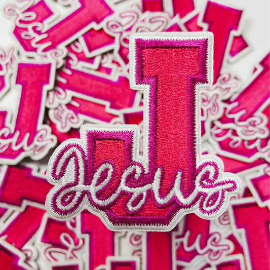 2.5" JESUS in PINK "J" - Embroidered Hat Patch