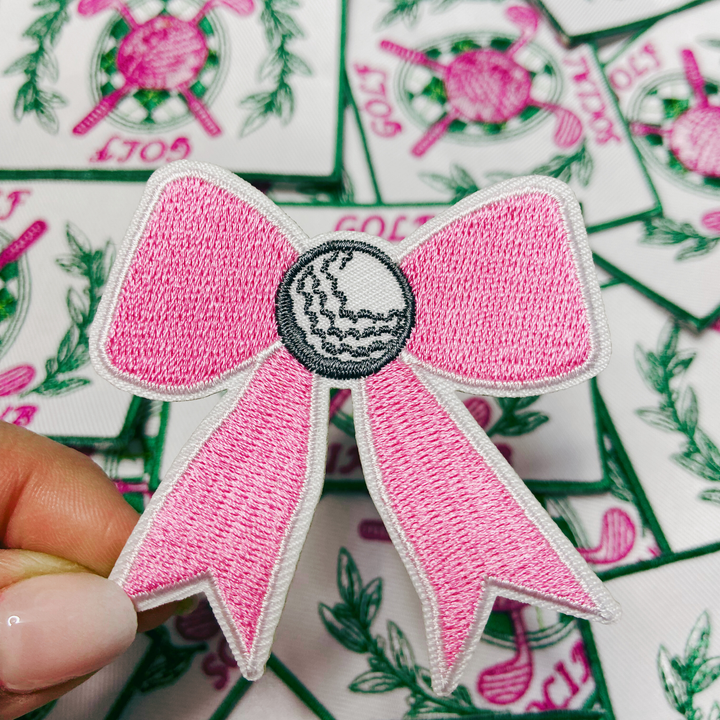 2.5” Golf Pink Bow   -  Embroidered Hat Patch
