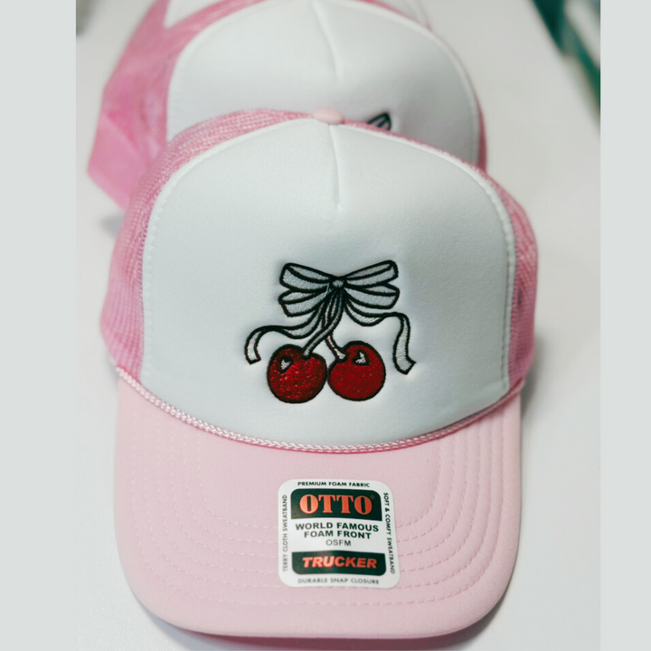 Cherry Embroidered Trucker Hat - Premade Hat