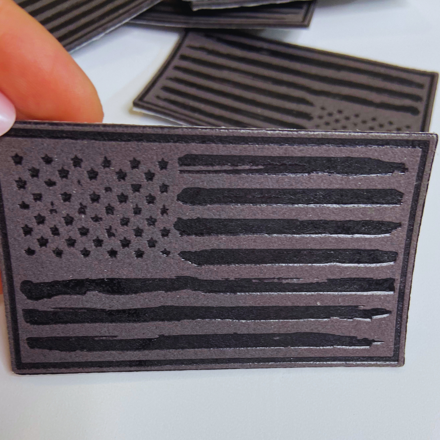 3.5" x 2" Distressed Flag - Hat Patch in Dark Gray