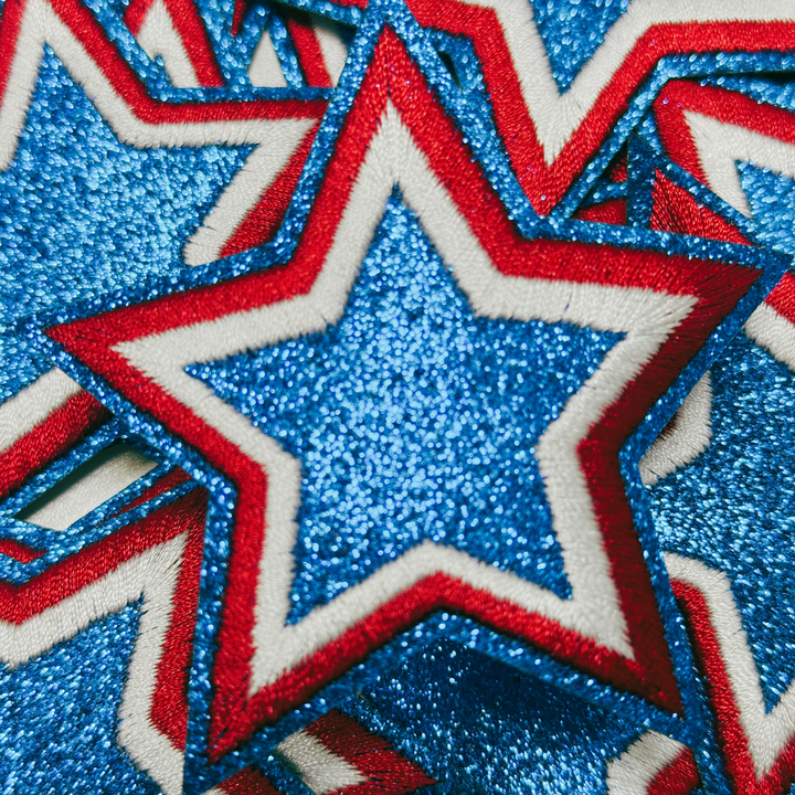3" Red White &amp; Blue STAR - Glitter Embroidered Hat Patch