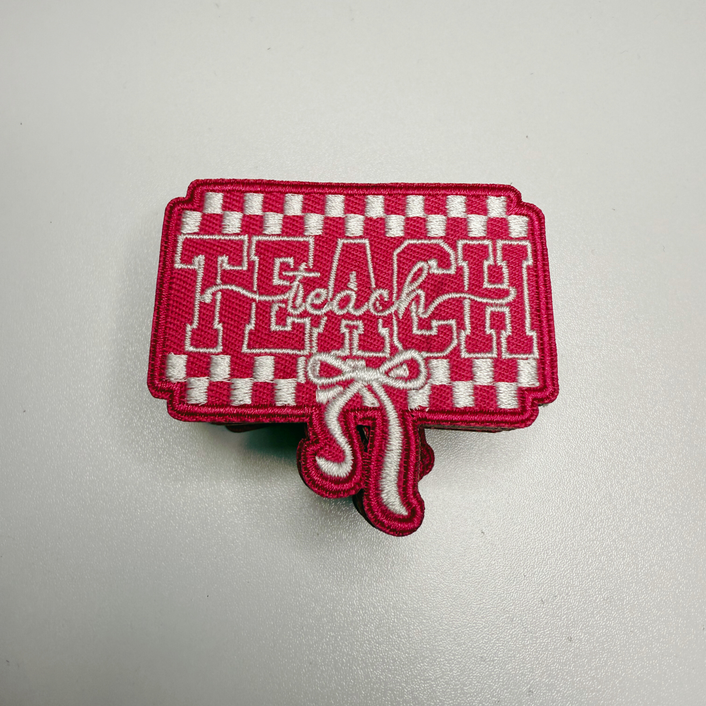 2.5"  PINK TEACH w bow -  Embroidered Hat Patch