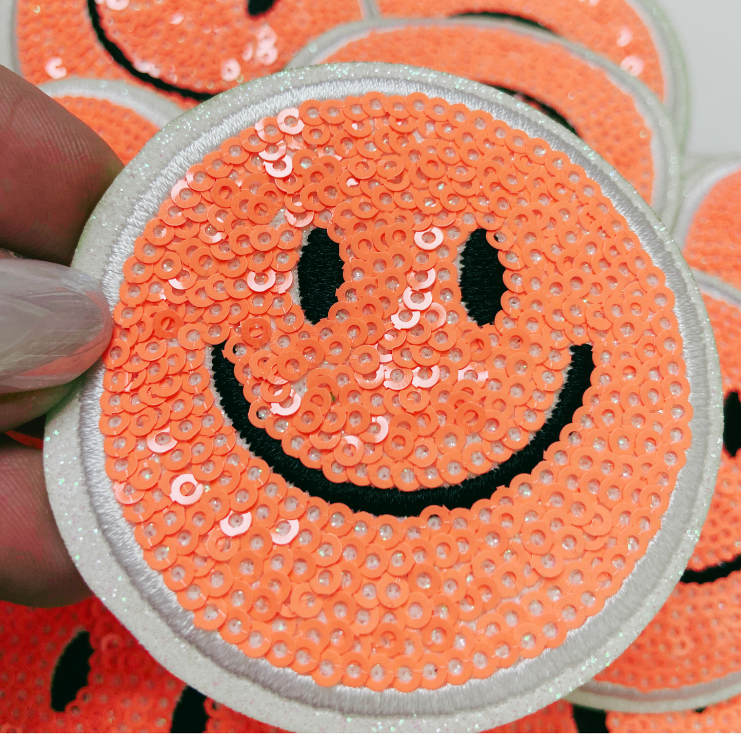 NEON Sequin Smiley Face Patch - 2.5" x 2.5"  - hat Patch