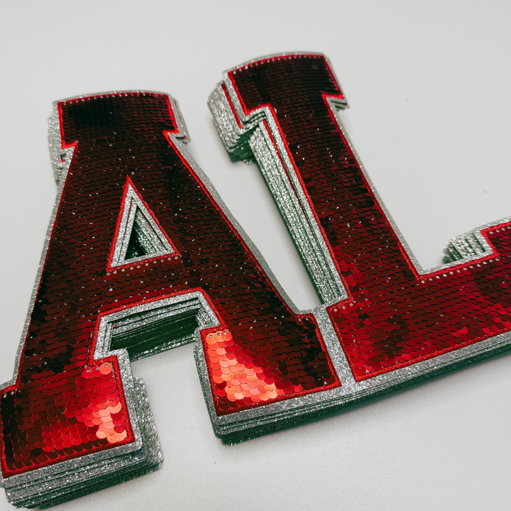 10.75" AL - ALABAMA in Red &amp; Silver - Sequin Patch