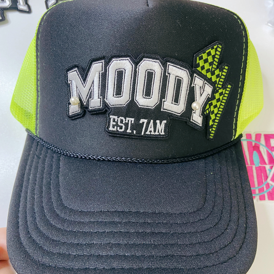 4" MOODY EST. 7AM - White & Black -  Embroidered Hat Patch