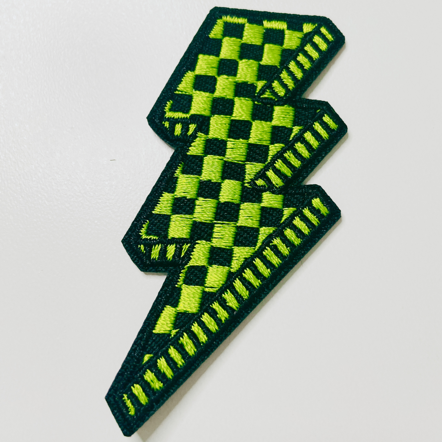 2.5” Checkered Lightning Bolt Pink or green -  Embroidered Hat Patch