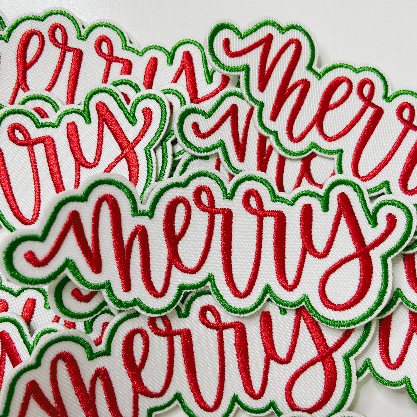 4" Merry in Red & Green  -  Embroidered Hat Patch