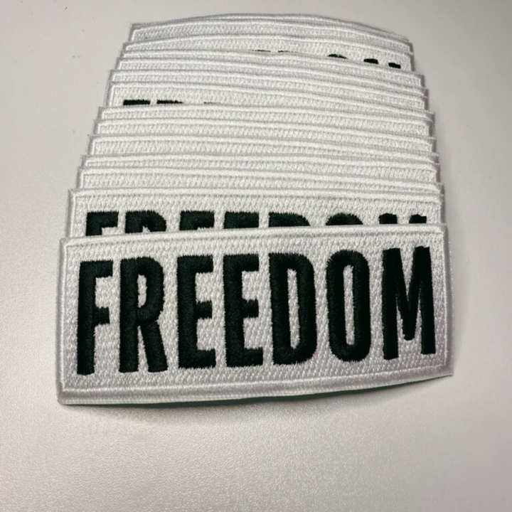 3.5" FREEDOM in White &amp; Black  -  Embroidered Hat Patch