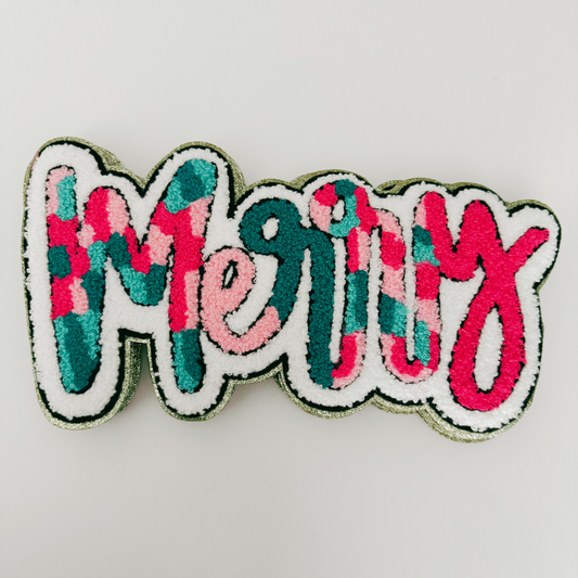 11" inch MERRY  multicolored - Chenille Patch