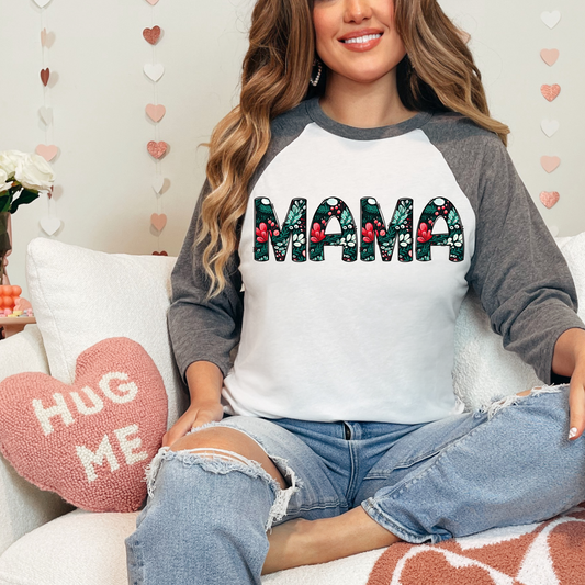 (Shirt not included) MAMA - Black Floral - DTF (COLD PEEL)